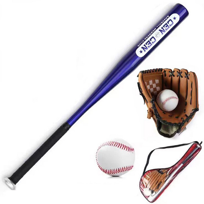 가정용 초경량 알루미늄 야구배트 4종 세트 25-30인치 PVC 소프트볼+방수장갑 포함 성인 안전 훈련용 야구세트 수납백 무료증정, 1개, 파란색
