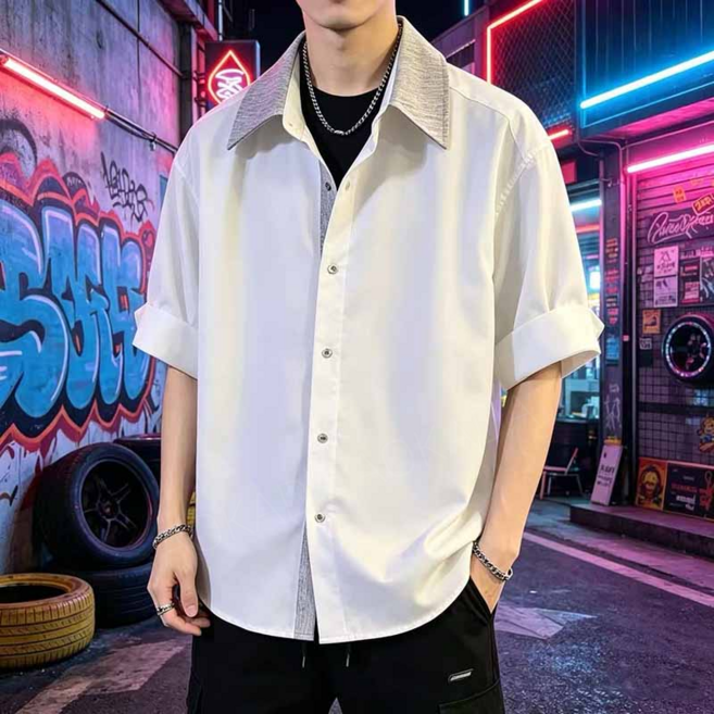 AOKADA 남성용 소프트 폴로칼라 티셔츠 구김없는 롤업룩 반팔티