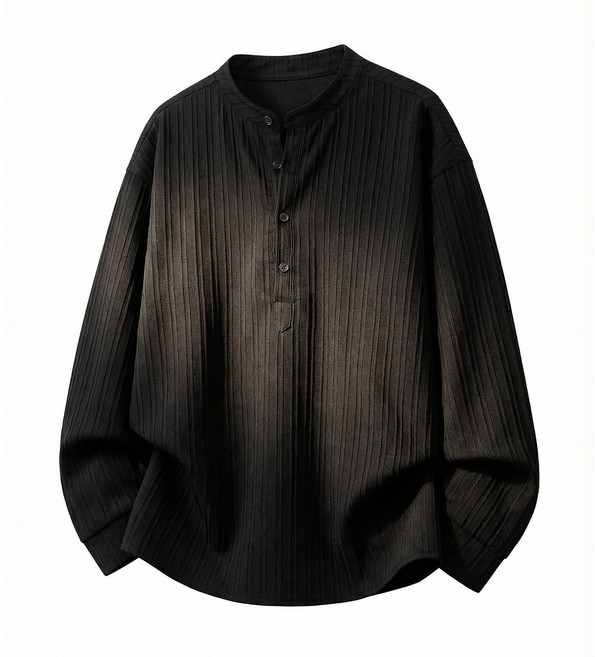 【輕奢肌理】男士襯衫 長袖襯衫 立領襯衫 百搭襯衫 商務襯衫 半門襟設計 豎條紋肌理 透氣面料 春秋季外套 老錢風通勤