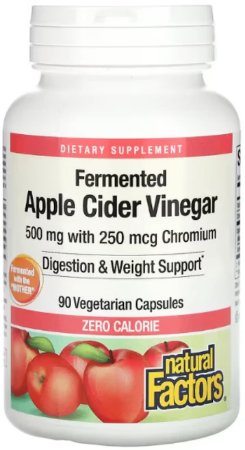 Natural Factors 내추럴 팩터스 발효 애플 사이다 식초 500mg Apple Cider Vinegar, 1개, 90정 - 쿠팡