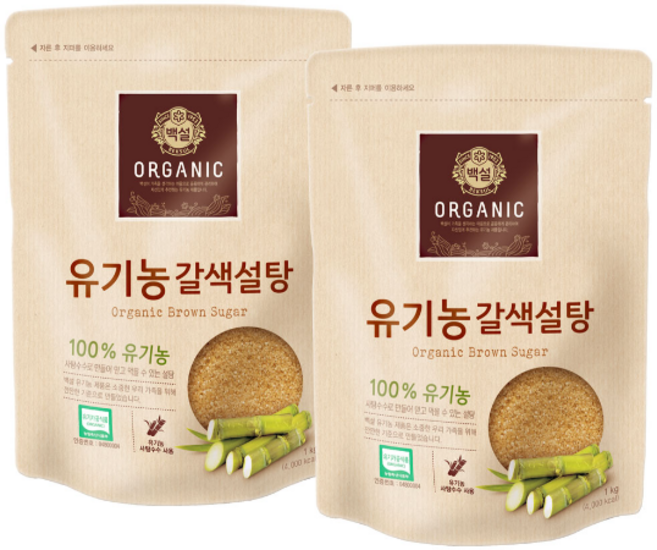 백설 유기농 갈색설탕, 1kg, 2개