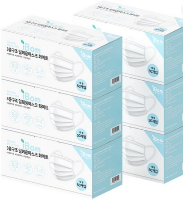 아이봄 3중구조 덴탈 일회용마스크, 화이트, 6개, 50개입