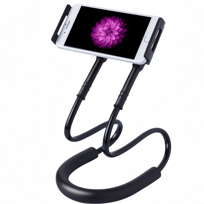 상덕 목걸이형 핸즈프리 스마트폰 거치대 다용도 휴대폰 거치대, 1개, 블랙