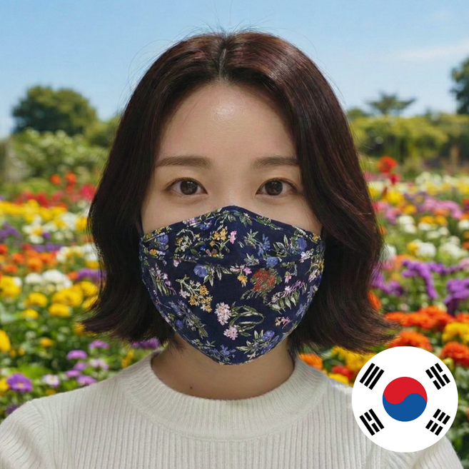 보라월드 빨아쓰는 천 순면 마스크, [단일] 04 내추럴 플라워 네이비, 1개, 1개입