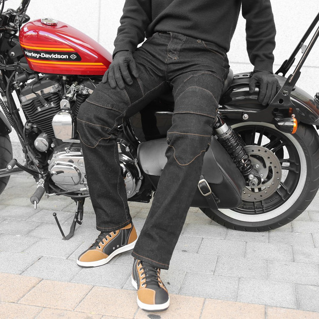 오토바이 라이딩진 바이크진 사계절 심플형 청바지, 블랙