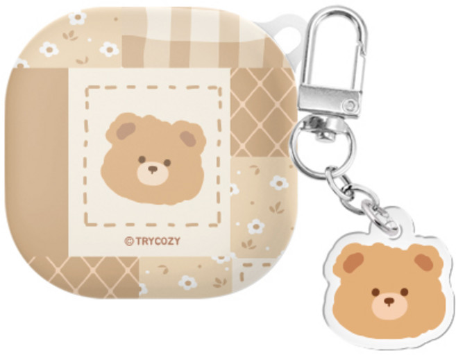 퍼지베어 퀼트 버즈라이브/버즈3/버즈3프로 하드 케이스 +아크릴 키링 세트, 퍼지베어 퀼트_베이지, 버즈라이브(공용), 1개
