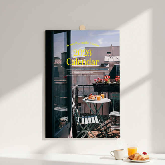 2026년 창문 풍경 프리미엄 벽걸이 캘린더, 타공형, A3 사이즈