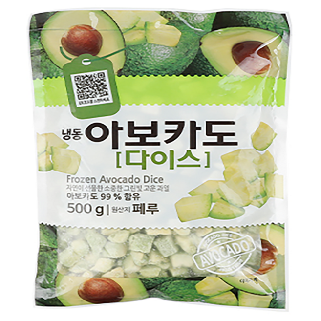 냉동 아보카도 다이스, 5개, 냉동 아보카도 다이스 500g, 500g