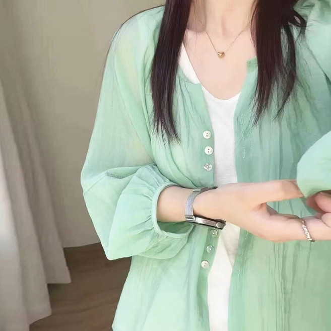 메이킹유 노카라 라운드넥 시스루 WB28939덴버긴팔셔츠