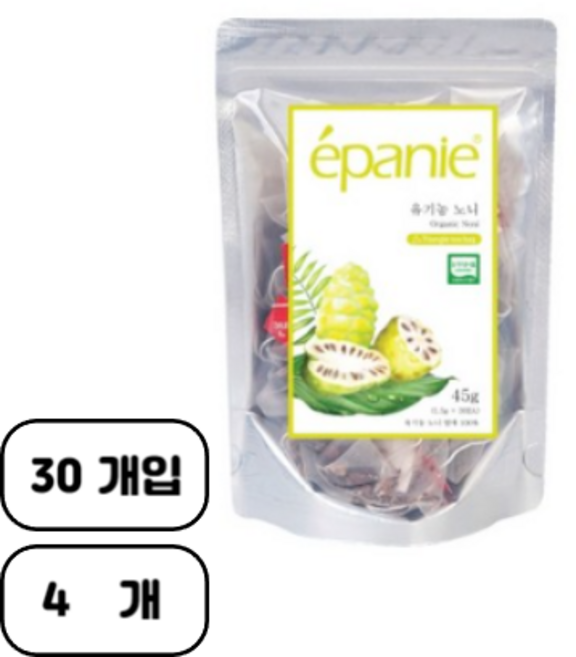 에빠니 유기농 노니 삼각망 티백, 1.5g, 30개입, 4개