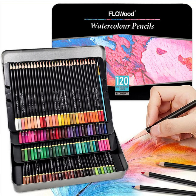 가남 HB 수용성 컬러 색연필 금속 케이스 세트 전문가용 아트 색연필 틴케이스, 1개, 120개