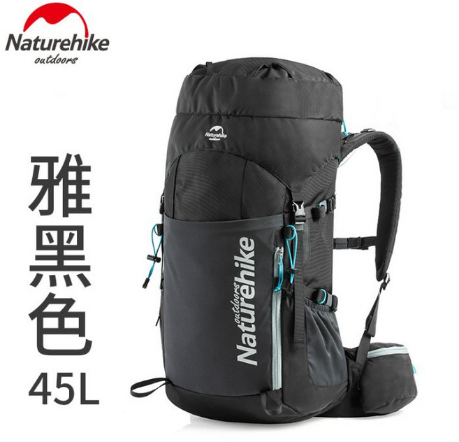 露露營Naturehike NH戶外背包登山包雙肩包45L 55L 65L大容量運動旅遊徒步CR背負 防潑水 抗撕裂, 雅黑色, 雅黑色