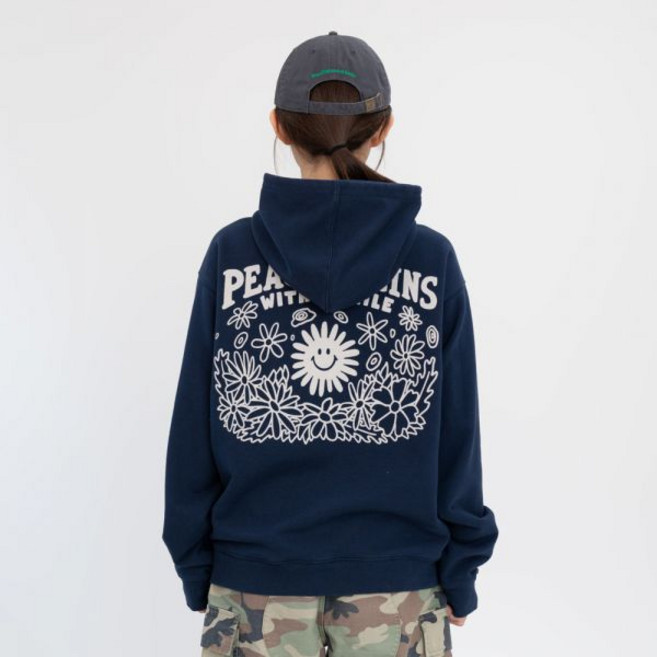 [빅웨이브] 피스어게인 그래픽 후드티 (틸 네이비)