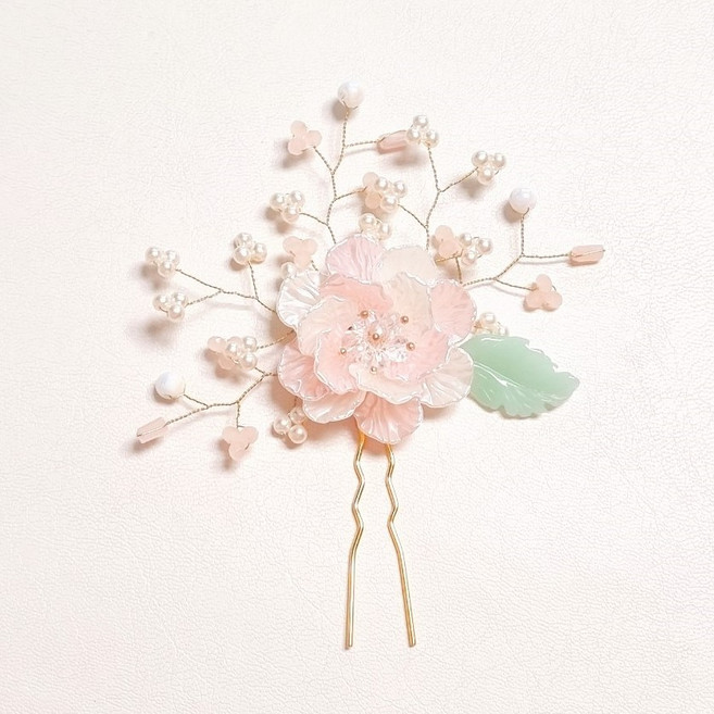 BEEU 비유 만개자개꽃 한복 빗핀 비녀 명절 설 추석 돌잔치 혼주 예식 한복 머리핀 헤어핀 머리장식 헤어악세사리 헤어액세서리 올림머리 U자 뒤꽃이 비녀 빗핀