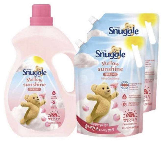 스너글 섬유유연제 햇빛건조 멜로우선샤인 4L 1개 + 2.6L 2개, 1세트, 600ml