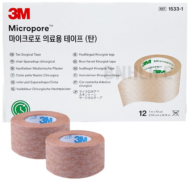 3M 쓰리엠 의료용 테이프 마이크로포 1533-1 (2.54cm X 9.14cm*12개입), 1세트