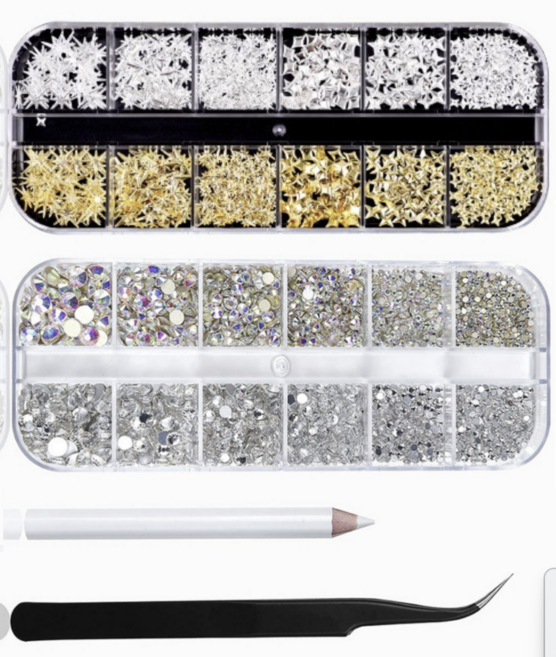 마이뷰티 네일 파츠 + 네일 스티커 4장 + 네일 핀셋 + 스톤피커, 1세트, 기본 파츠 + 금은 파츠 + 네일 핀셋 + 스톤피커