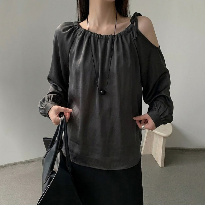 타니즈 하이븐 언발트임 리본 실키 긴팔 여성 블라우스