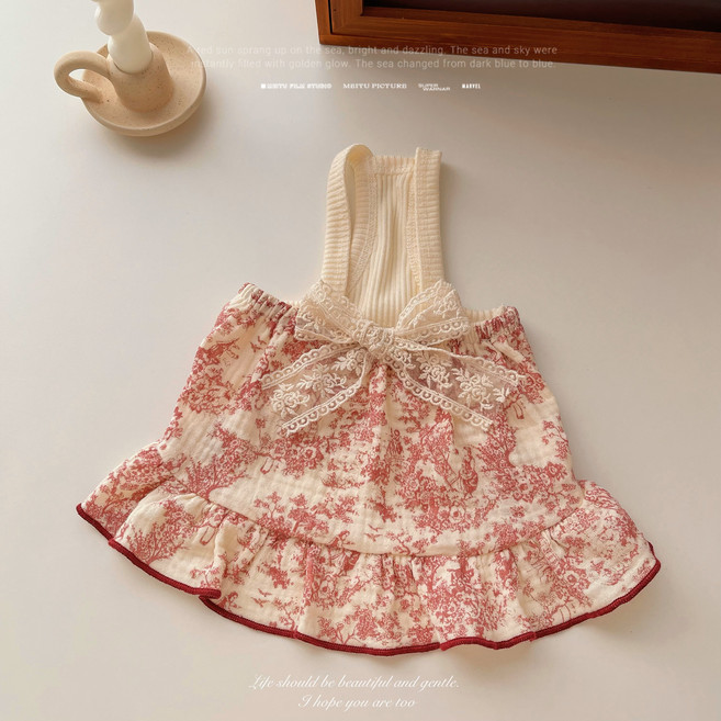 코코스튜디오 강아지옷 봄 여름 거즈면 수채화원피스, 1개, 레드