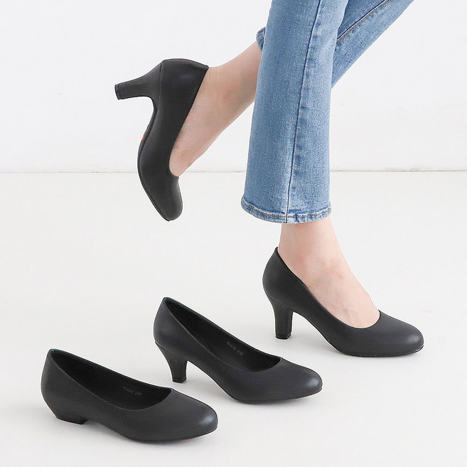 멜팅나인 여성 둥근코 쿠션깔창 기본 면접 정장 하객 편한 구두 2cm 5cm 7cm