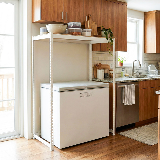 프라임앵글 김치냉장고 드럼세탁기 건조기 선반 펜트리 베란다 철제선반, 1.5단, 아이보리