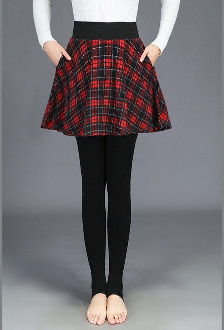 해피유통 여성 치마레깅스 기모 타탄체크 하이웨스트 스판 포켓 타이즈 jhwj