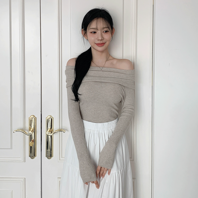 [갓성비/4col] 헬렌 슬림핏 골지 오프숄더 니트