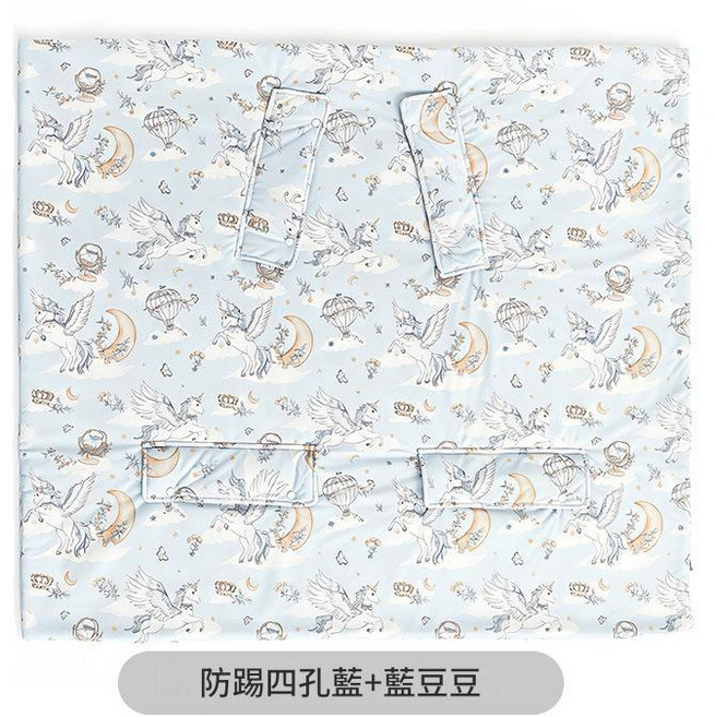 兒童防踢被 涼感 四季通用, 防踢四孔 溫涼 雙感雲柔星夢獨角獸150 150藍