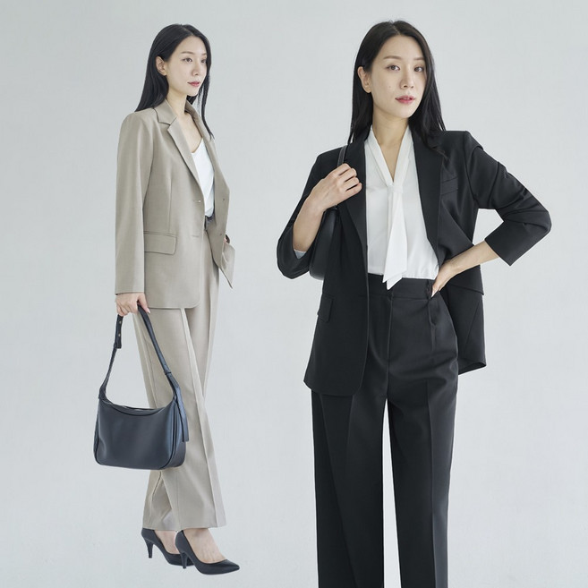 더웨이나인 여성 정장 세트 베이지 검정색 투피스 보정핏 pants set