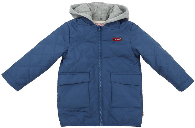 [리바이스키즈] 다이아몬드 퀼팅이 들어가 있으며 엉덩이를 덮는 기장의 간절기 퀼팅 자켓 탈착가능한 후드가있어실용적이며 소매 안감 배색으로 접어서 연출 가능한 아이템