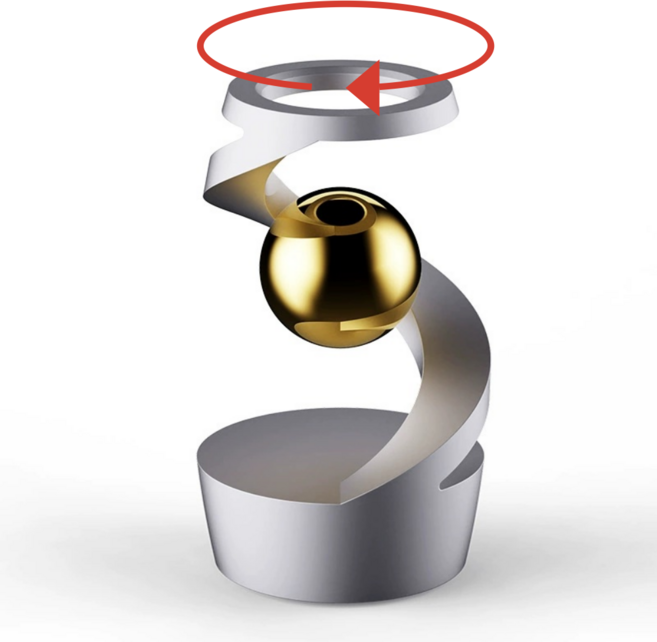 자이로스코프 장식품 책상 데스크탑 인테리어 무소음 무중력 회전 팽이, 실버+골드 비즈