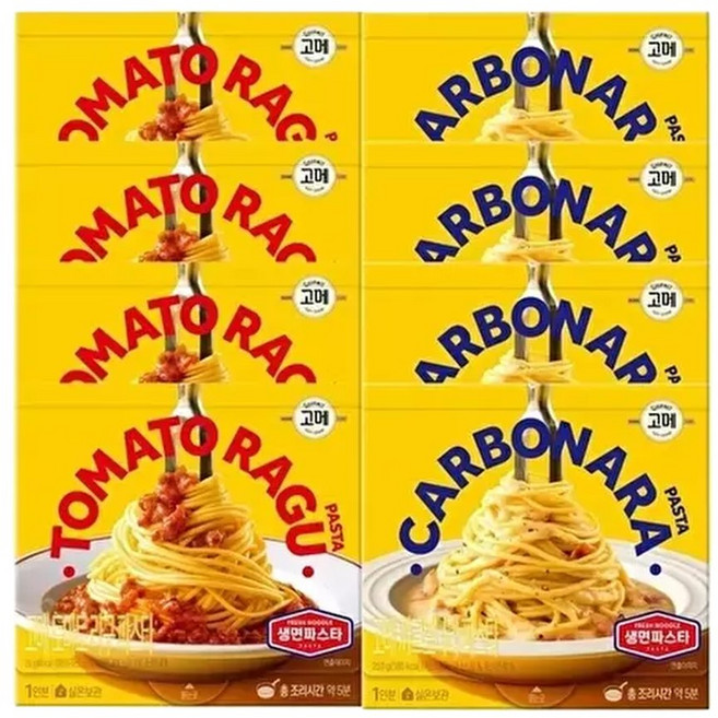 CJ제일제당T고메 토마토라구생면파스타 250g x4개+까르보나라생면파스타 250g x4개, 8개