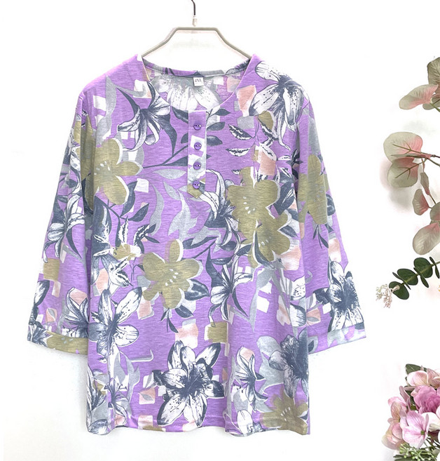 국민할매 할머니옷 엄마옷 여름 데일리 아마릴리 면 라운드 7부 티셔츠[CH-T12] 요양원옷