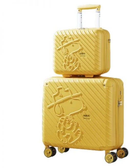 QRANG 피너츠 X 큐랑 시애틀 스누피 기내용 미니캐리어미니백 세트, 옐로우