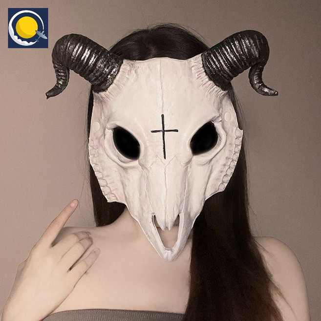 동물 고양이 공연 코스튬 마스크 연극 가면 탈 코스프레 여성용 소품, 화이트 악마 염소 마스크 [프리미엄 PU]