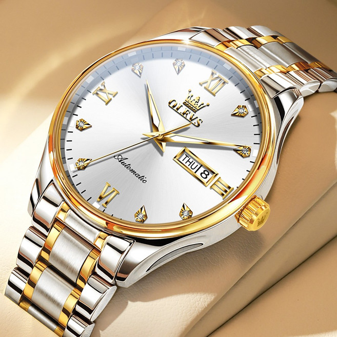 OLEVS 남성 시계 정품 자동 기계식 오토매틱 럭셔리 명품 워터프루프 야광 메탈시계