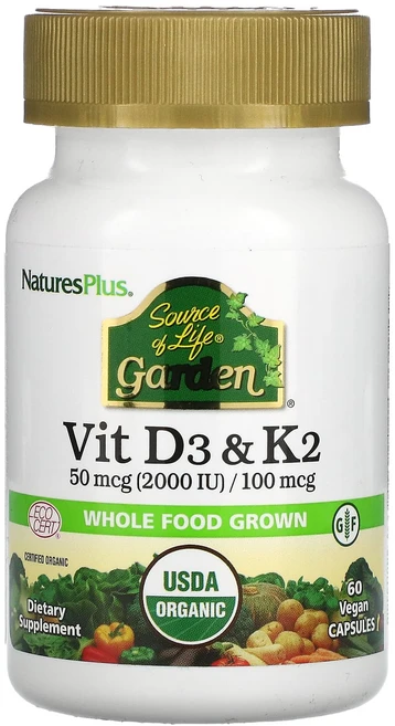NaturesPlus Source of Life Garden 비타민D3 & K2 베지 캡슐 60정, NaturesPlusSourceofLifeGarden비, 1개 - 쿠팡