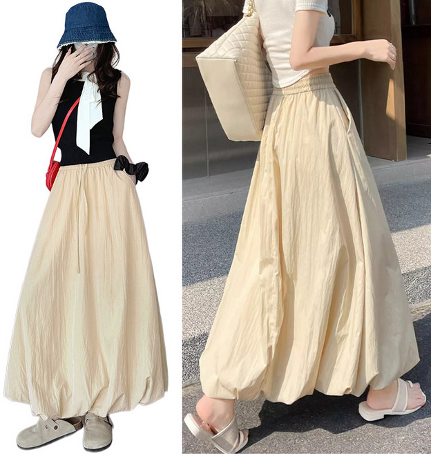 스토리원 WM-SSSK043 여성 메이비 벌룬 밴딩 롱 스커트