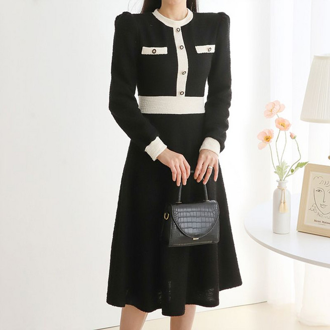 모리스커밍홈 코코 배색 라운드 원피스 M2501OP001A