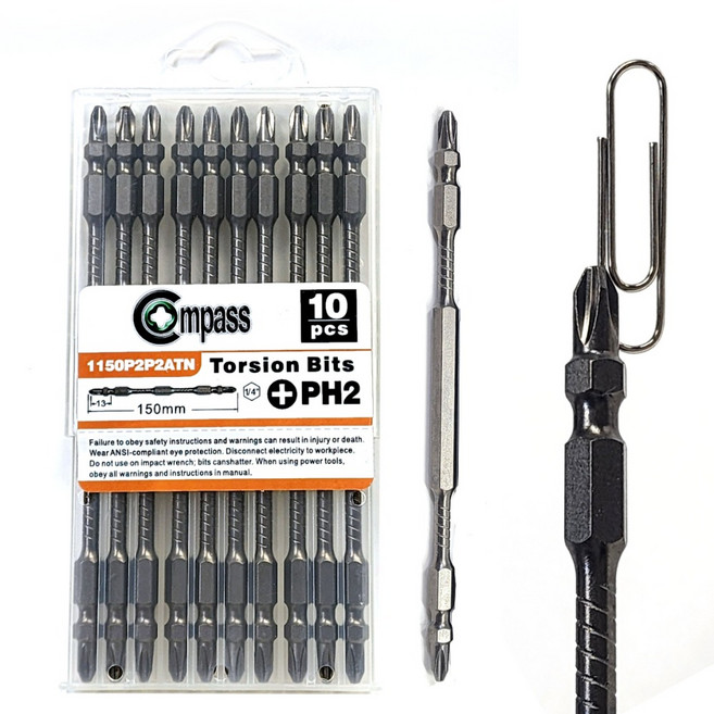콤파스 토션비트 십자 양용 드라이버 PH2 150mm, 1개