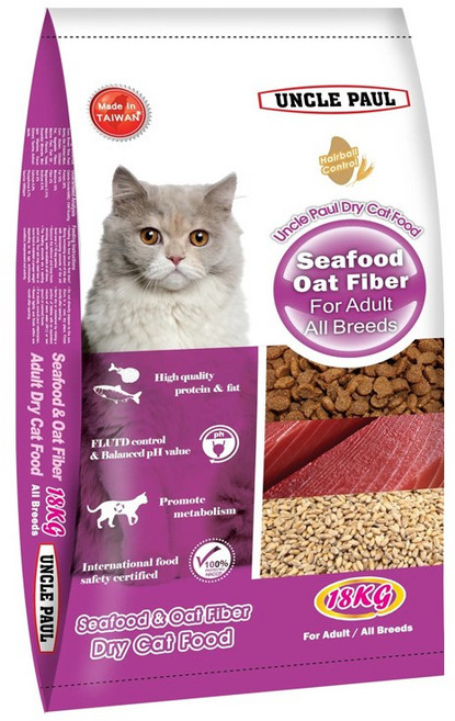 UNCLE PAUL 海鮮燕麥纖維成貓乾糧 全品種適用, 1包, 18kg, Seafood Oat Fiber