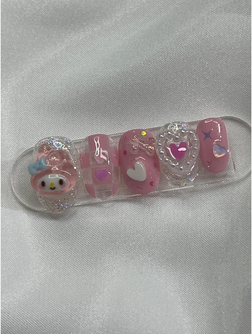 바닐라슈크림 수제 네일 아트 팁 산리오 핑크 마이멜로디, 1개