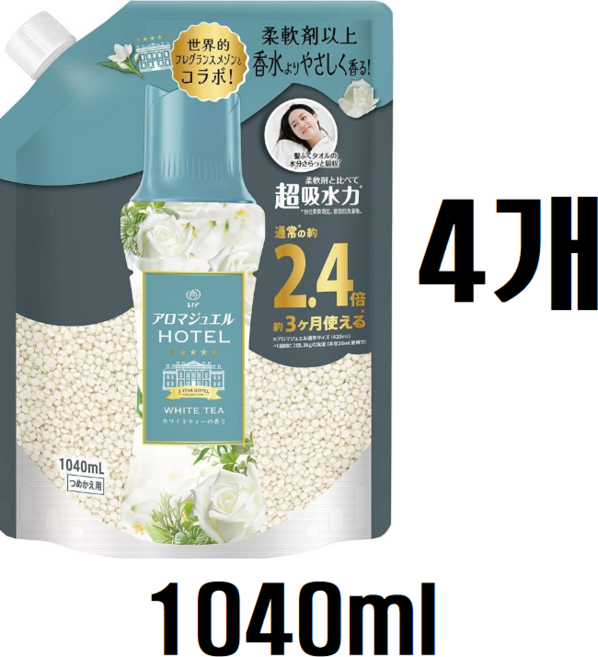 레노아 해피니스 아로마 쥬얼 향 비즈 화이트티 고급 호텔 향기, 1.04L, 4개