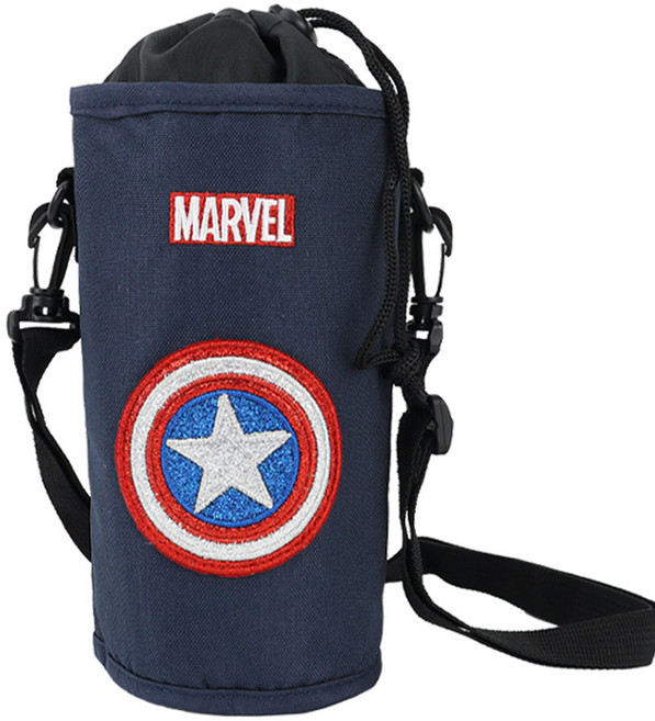 마블 캡틴아메리카 샤인 방패 물병주머니 물통 파우치 물병 크로스 가방 수저케이스 캡틴 캐릭터 남아 아동 초등 학생, 네이비, 1개