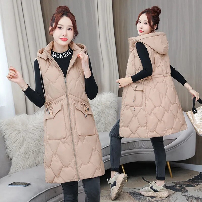 Kingfishe여성 면조끼 가을 겨울 롱 경량 패딩조끼 캐주얼 bv25166