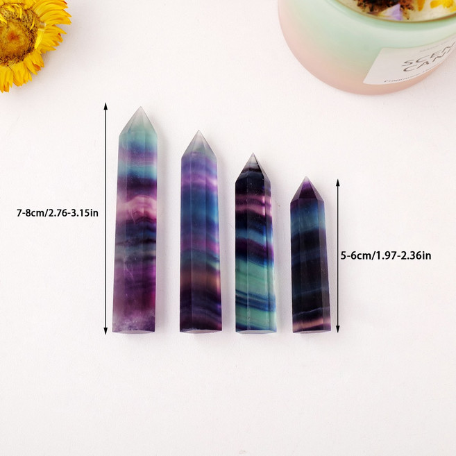 1PC 천연 크리스탈 무지개 형석 포인트 Reiki 치유 돌 육각 프리즘 오벨리스크 완드 타워 에너지 명상, 7-8cm, [00] Rainbow Fluorite