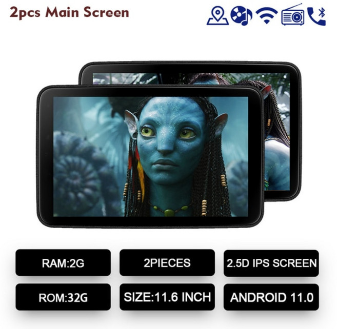 Android11 범용 자동차 헤드레스트 후면 모니터 11.6 인치 터치 스크린 자동차 뒷좌석 비디오 플레이어 FM, 04 2P Android System