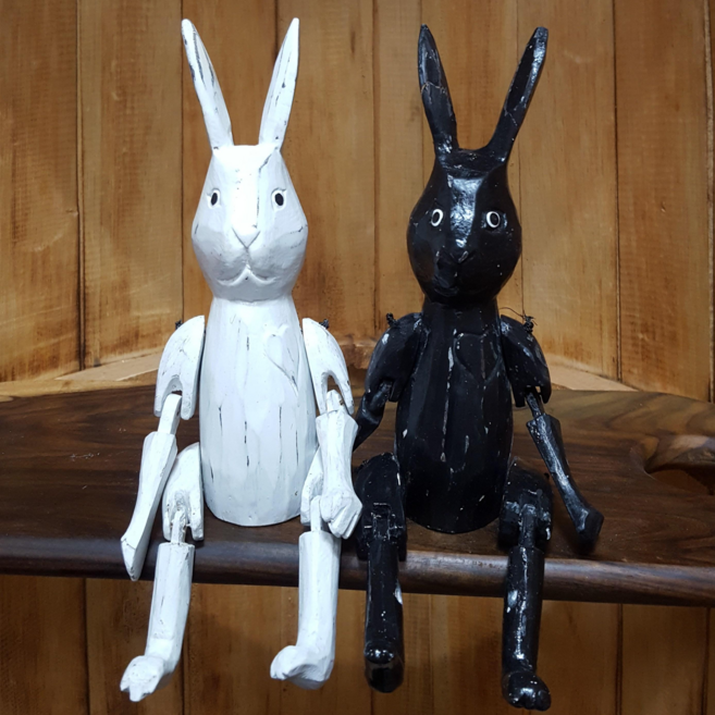 윤식당 빈티지 목각토끼인형 앉은키20cm 낱개판매 (화이트 블랙), 블랙
