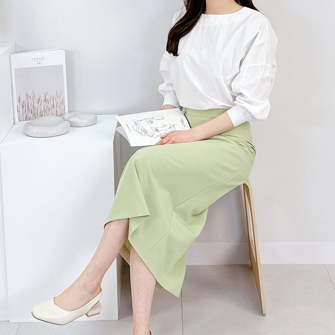 6위 - 안나 롱스커트 S~3XL 빅사이즈여성의류 H라인 뒷트임 데일리 오피스룩 하객룩 봄 여름 가을