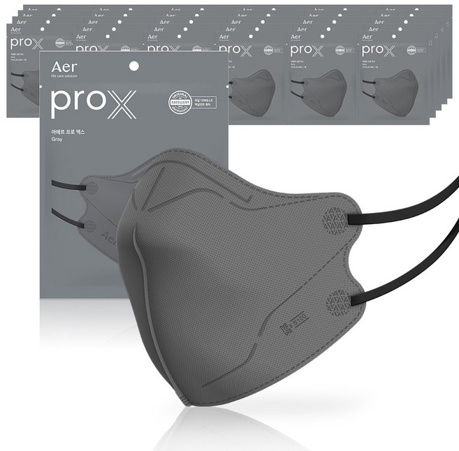 아에르 Pro X (프로엑스) 컬러마스크 방진마스크 2급, 30개, 그레이